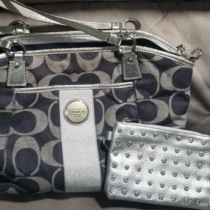 Coach Navy Demin and Silver Purse